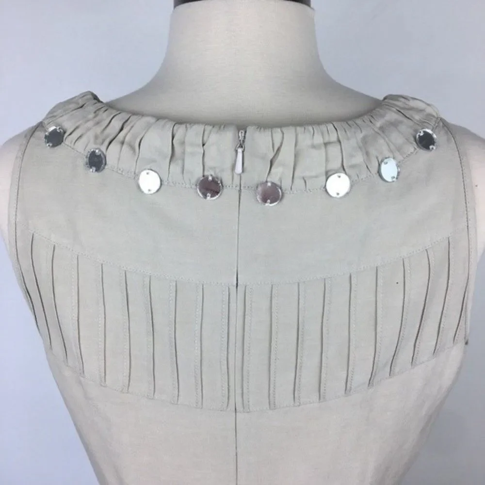 Vintage Tory Burch Silk Linen Blend Embellished Tank Top